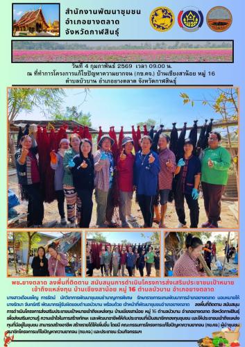 พช.​ยางตลาด​ ลงพื้นที่ติดตาม สนับสนุนการดำเนินโครงการส่งเสริมประชาชนเป้าหมายเข้าถึงแหล่งทุน บ้านเชียงสาน้อย หมู่ 16 ตำบลบัวบาน อำเภอยางตลาด