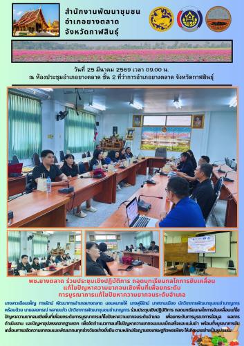 พช.​ยางตลาด ร่วมประชุมเชิงปฏิบัติการ ถอดบทเรียนกลไกการขับเคลื่อน แก้ไขปัญหาความยากจนเชิงพื้นที่เพื่อยกระดับ การบูรณาการแก้ไขปัยหาความยากจนระดับอำเภอ